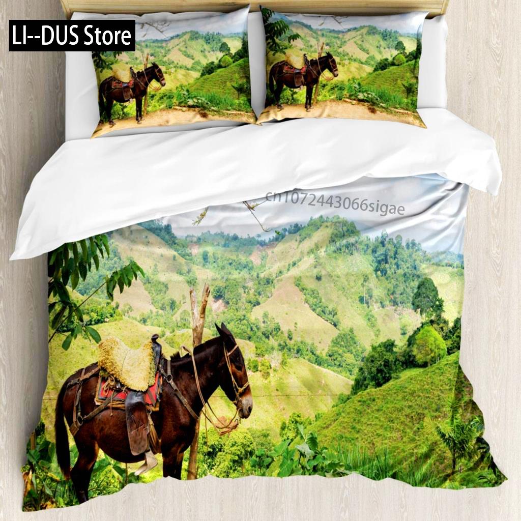 Donkey Duvet Cover Set Cartoon Donkey With HEE Haw Text Funny Domestic Animal Portrait King Size Twin Bedding Set For Kids Teens