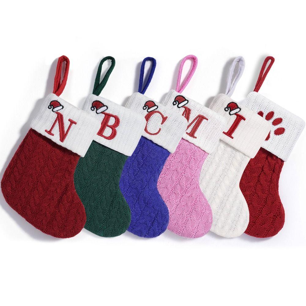 Large Capacity Christmas Alphabet Knitted Socks Thickened Candy Gift Bags  Xmas Gift