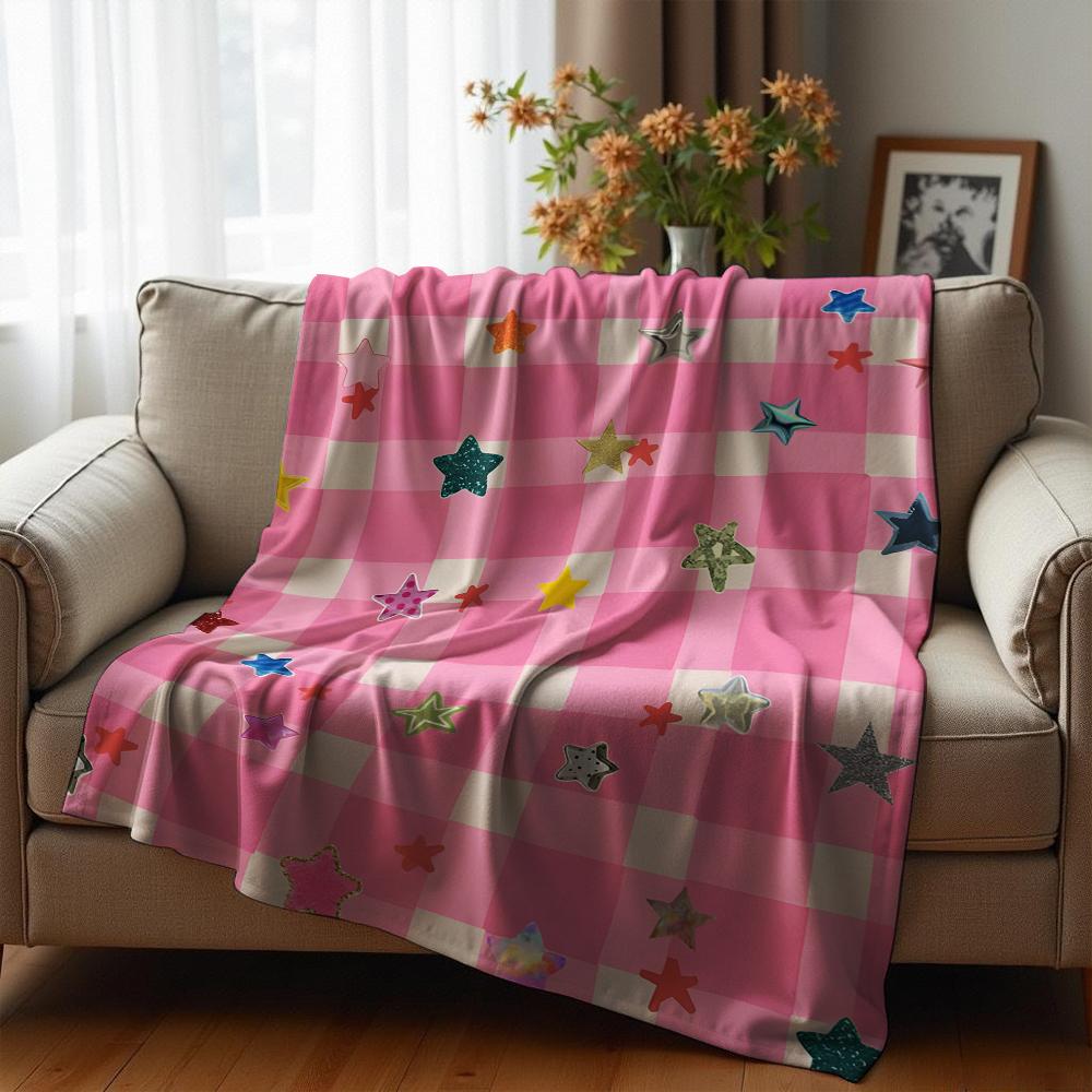 Glitter Pink Halloween Sticke Anime Cartoon Flannel Blanket Soft Warm Throw for Bedroom Sofa Car Kids Holiday Gift