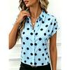 Women Polka Dot Lapel Roll Up Short Sleeve Button Down Casual Loose Blouse Shirt