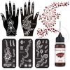 Henna Tattoo Kit 5 Sets Mandala Stencils with Wine Red Tattoo Paste Temporary Body Art DIY Reusable Templates Mehndi
