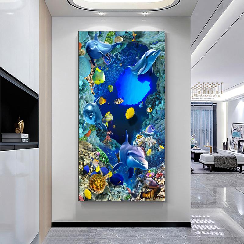 Underwater World Animal Posters and Prints Canvas Painting Dolphin Fish Pictures Wall Art for Living Room Home Decor No Frame