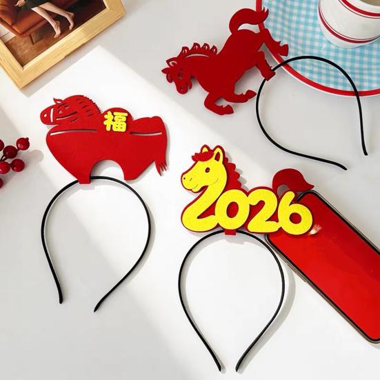 1/3Pcs 2026 New Year Headband Red Horse Headband Festive Spring Festival Party Hairband Holiday Selfie Prop