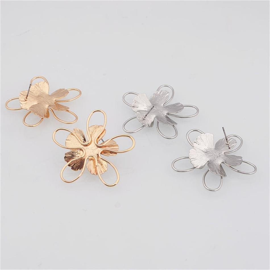Übertriebene Große Webblumen Metall Goldene Stecker Ohrringe für Frauen Ohrschmuck Accessoire