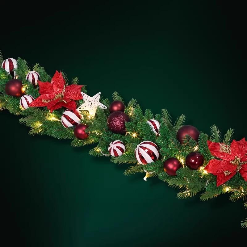 Factory Christmas Wreath Door Hanging Decorative Vine Snowfall for Mall Entrance Stair Handrail Pendant Bell Artificial Flower