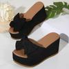 Stylish Comfortable Leopard Print Wedge Sandals - Women's Slip-On Platform Heels with Bowknot