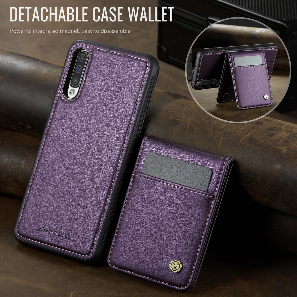 For Samsung Galaxy A50 Leather Back Cover Compatible with MagSafe JEEHOOD J06 Phone Case with Card Bag RFID Blocking