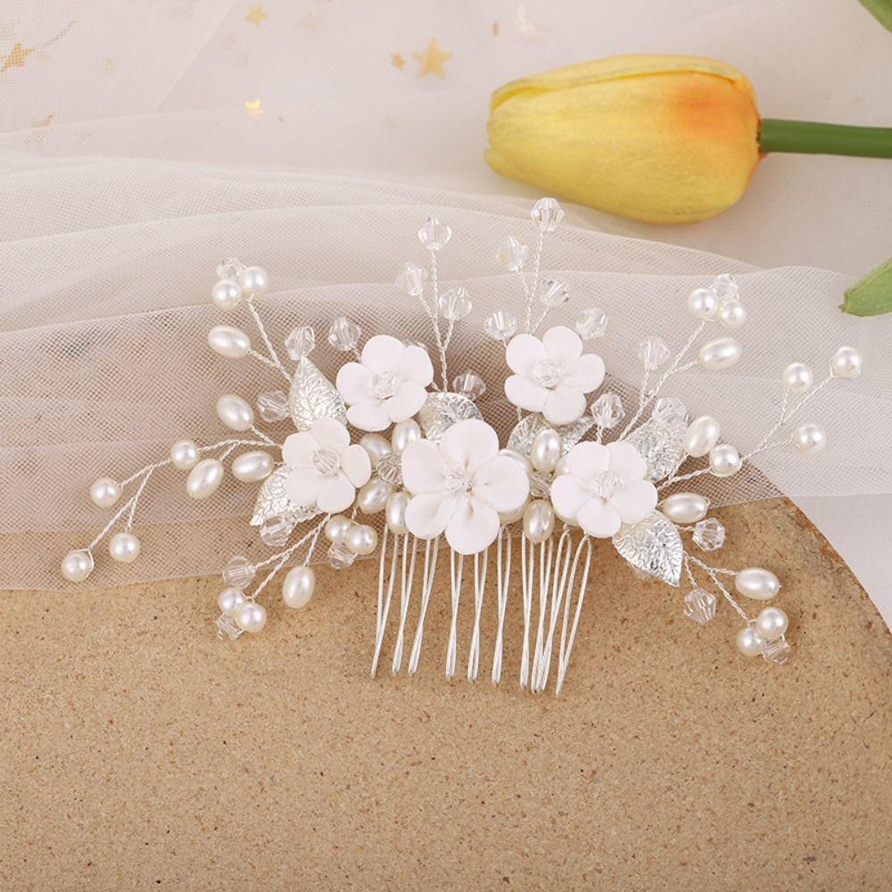 

Silver Baroque Hair Comb Mesh Flower Hair Comb Exquisite Crystal Leaf Hairpin Girls D