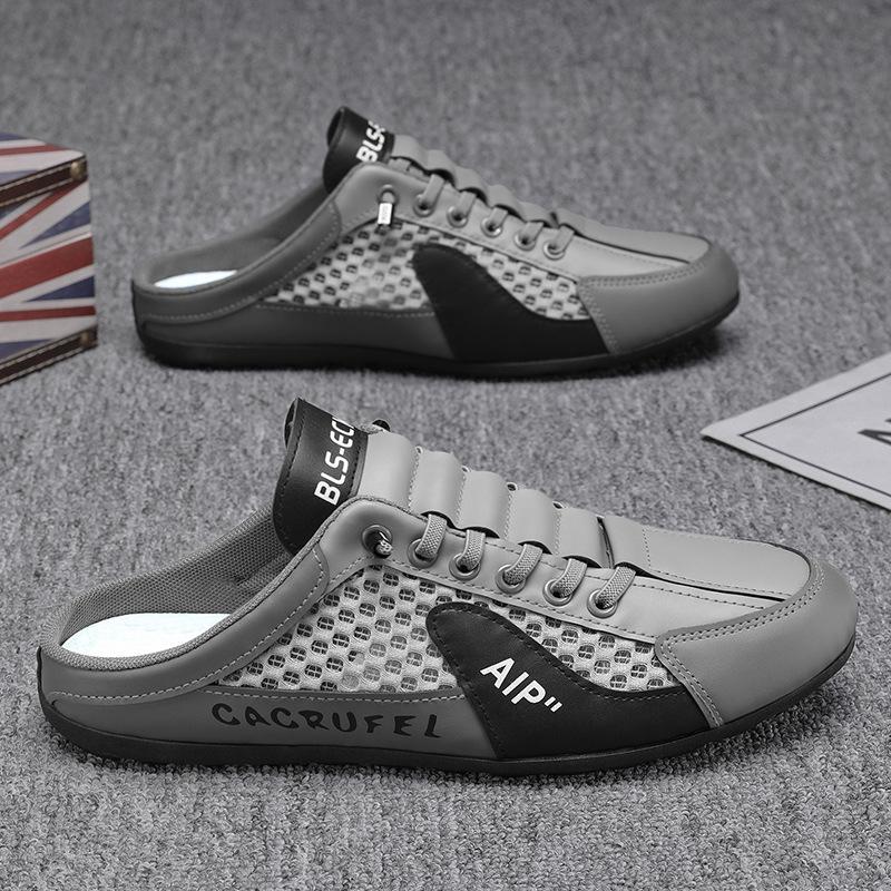 Baotou slippers men's summer wear breathable mesh lazy one pedal half tray heelless casual beach sandals