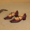 Krazing Pot Full Grain Leather Fashion Spring Autumn Med Heels Women Square Toe Buckle Straps Shoes Leopard Shallow Pumps