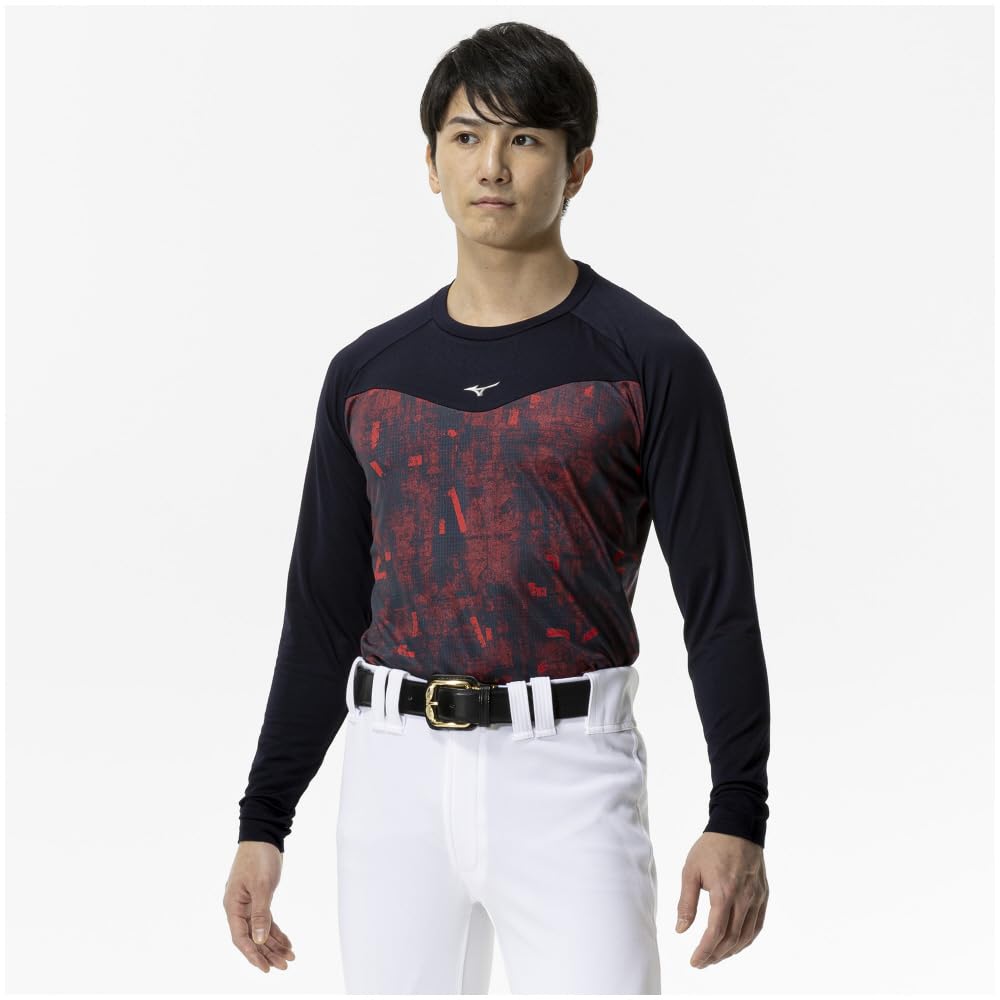 

Mizuno Practice Graphic Undershirt Long Size Red Undershirt, Fleece-Lined (Low Neck, Sleeve), O,