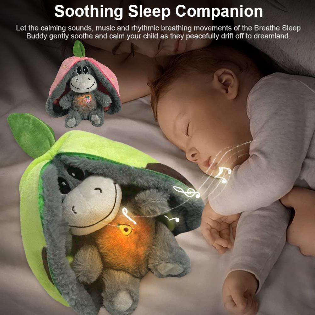 Breathing Stuffed Animal Comfort Doll with Realistic Breathing Motion and Lights Donkey Plush Doll for Kids Toy Birthday Gift