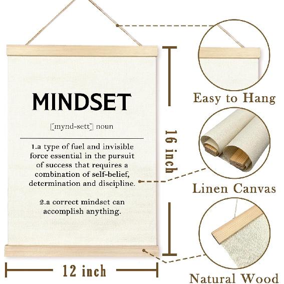 TAEDIN Mindset Motivational Definition Poster Hanger Frame, Pirational Wooden Canvas Artwork Mental Health Print Hanging Sign, Positive Quotes for