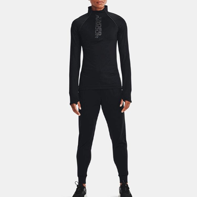 Under Armour Solid Color 1/2 Zip Training Sports Printed Fitted Raglan Sleeve T-Shirt Women Tops Black 1365782-001