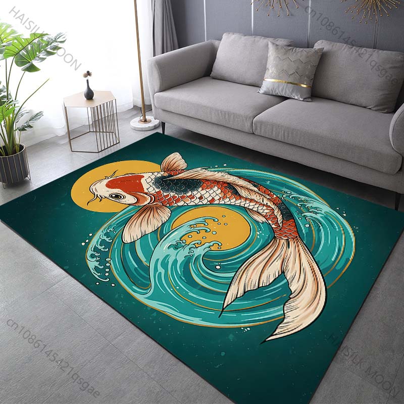 Multiple sizes Koi Swirling Water Art Carpet for Living Room Bedroom Sofa Home Decor Rug Non-slip Floor Mat Luxury Gift