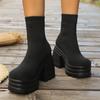 Fashion High Heels Women Sock Boots Ankle Winter Knitting Shoes Chunky 2024 Platform Fashion Walking Chelsea Boots New Mujer Zapatos