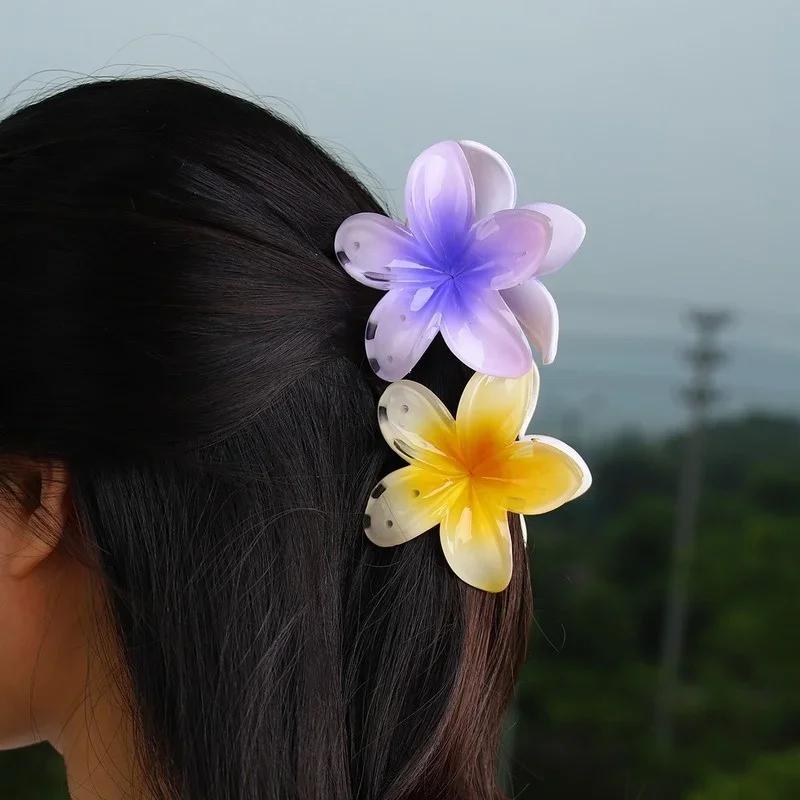 New Fashion Summer Gradient Flower Acrylic Hair Clip For Women Sweet Ponytail Hair Claw Shark Hairpin Barrettes Hair Accessories