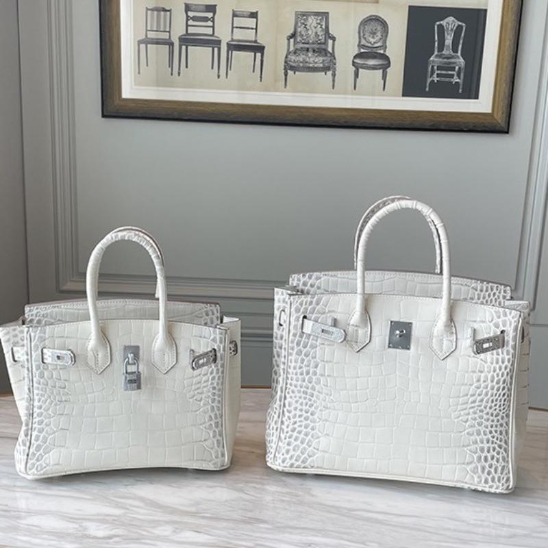 New Leather Diamond-encrusted White Crocodile Pattern Platinum Bag Shoulder Crossbody Portable Women's Bag Tide