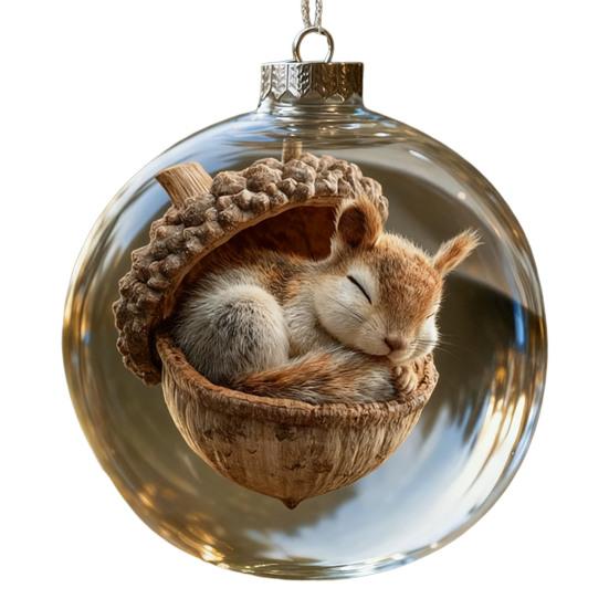 Forest Animal Acorn Clear Ball Ornaments Plastic Christmas Hanging Ball with Cozy Pine Cone Animal for Winter Xmas Tree Decor