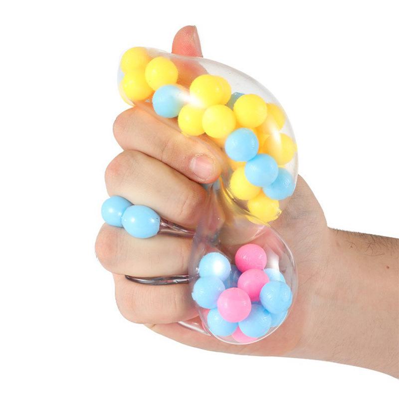 Rainbow Beads Stress Ball: Soft Rubber TPR Squeeze and Pinch Decompression Toy