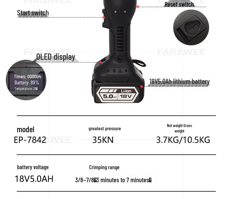 Electric Hydraulic Crimper for Vehicle A/C Hoses, Model OPT-7842