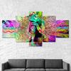 Abstract Buddha Thinking Vivid Psychedelic Scenery 5 Piece Five Panel Wall Canvas Print Modern Art Poster Home Decor Gift For Him For Her