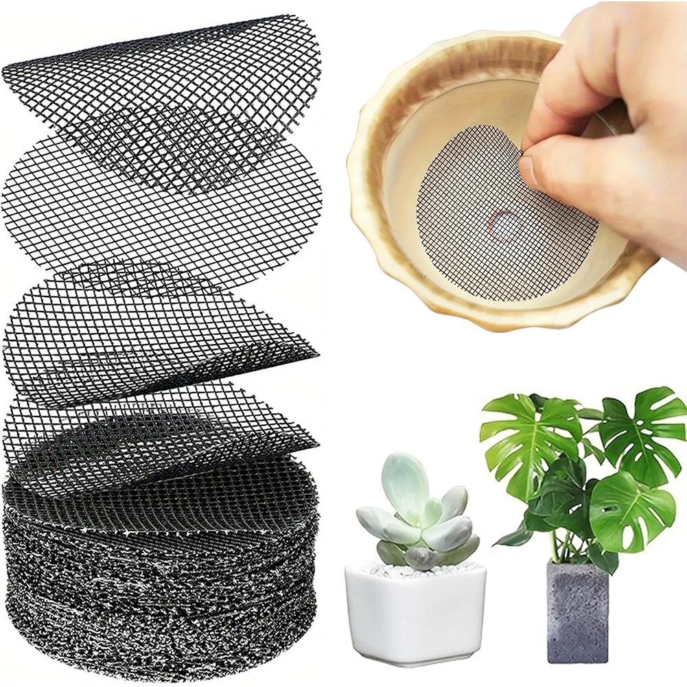 100 Pieces Set Bonsai Pots Mesh Pad Flower Pot Drainage Mat