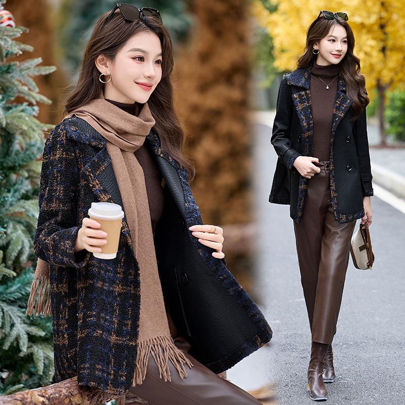 

Женская двусторонняя куртка из меха и кожи - Зимний стиль HM2869 XL (120-130 jin)