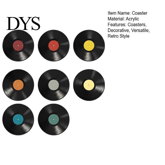 Durable Tabletop Scratch Guards 8PCS Vinyl Record Acrylic Coasters, Vintage Style Heat-Insulating Retro Water Stain Prevention Pads Drink Lightweight