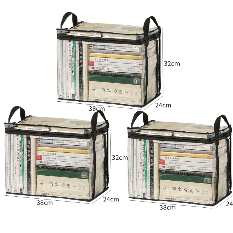 Foldable Student Book Organizing Bin Box Household Large Capacity Transparent Dustproof Collection Container Books Clothes Snacks Organizer Pouch