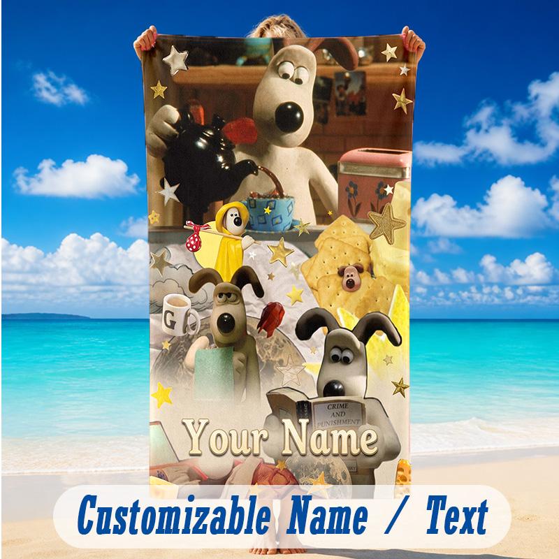 Beach Towel Custom Name Text, Quick Dry Large Towel For Beach HomeWallace & Gromit