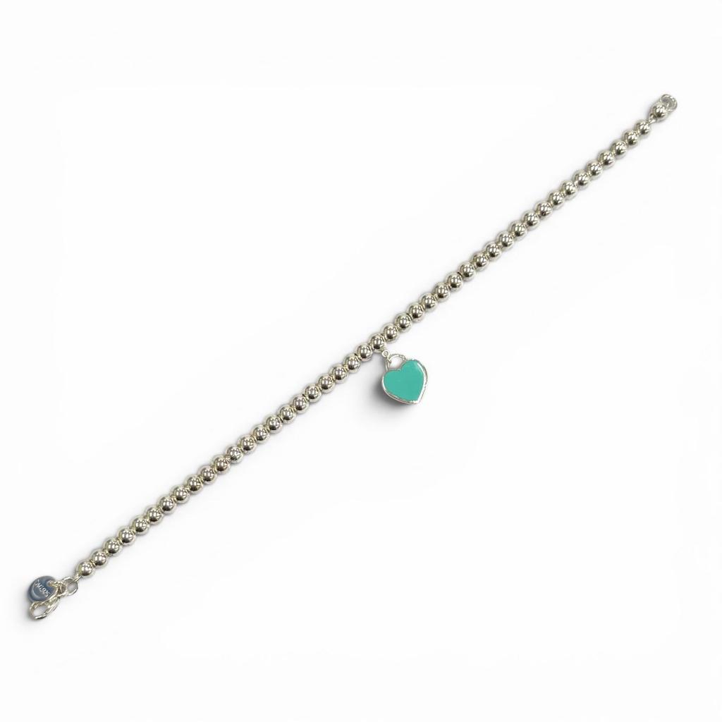 Excellent TIFFANY&Co. Bracelet Mini Heart Tag Bead Bracelet Silver AG925 Used