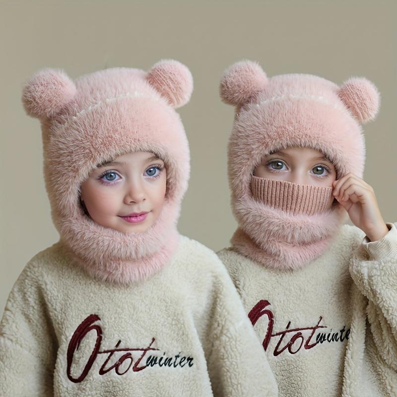 2025 Youngsters's Hat with Scarf and Mask Integrated, Winter Warm Ear Protection Anti-Freeze Plush Beanie, Cute Pullover Hat Fits Ages 3-8 Years Old