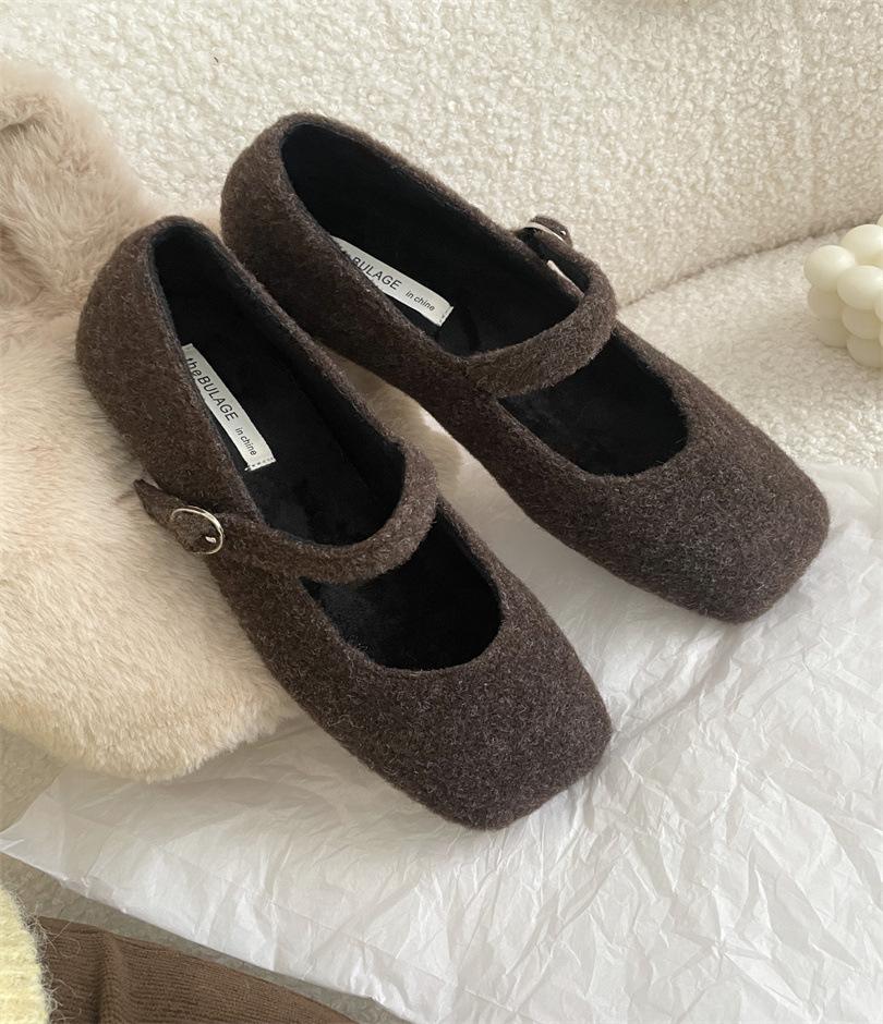 Flat-bottomed Korean Version of Mary Jane Single Shoes Women's Shoes 2025 New Autumn and Winter Black Gentle Versatile Plush Shoes
