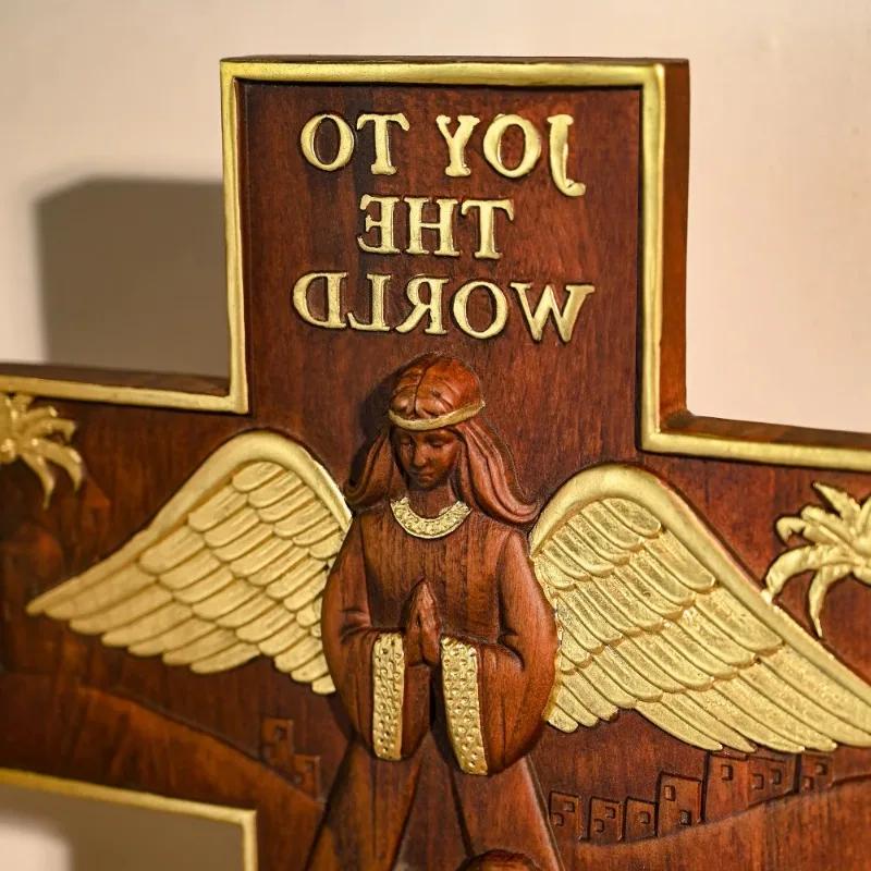 Home Decoration Wooden Nativity Scene, Cross Tabletop Ornament, Christian Sculpture, Nativity Figurine, Religious Christmas Gift