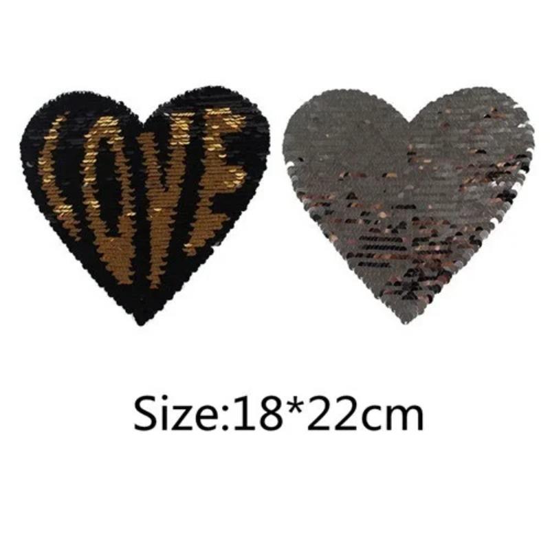 1Pc Reversible Change Color Sequins LOVE Letters Love Heart Sew on Patches for Clothes DIY Patch Applique Crafts
