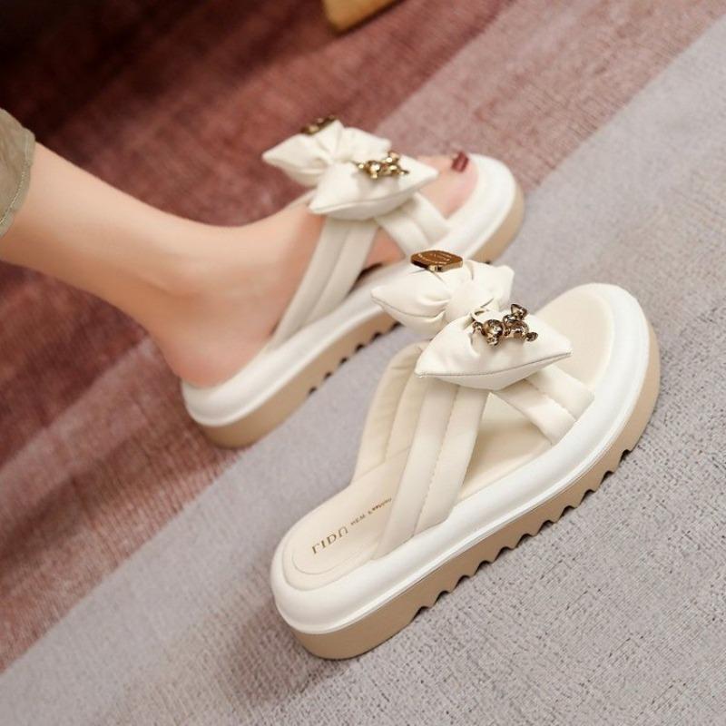 Fashion Womens Slippers 2025 Summer New High-End Bow Platform Comfortable Casual Sandals Soft Sole Fashion Sandals Women