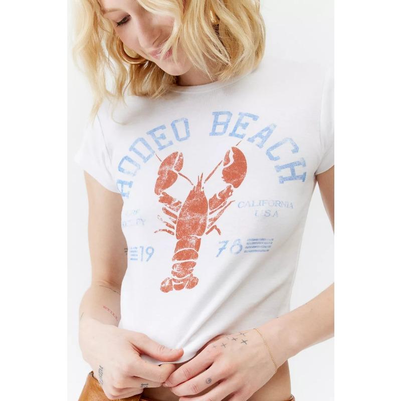 T-shirt estiva da donna a maniche corte stampata girocollo slim corta sexy senza vita