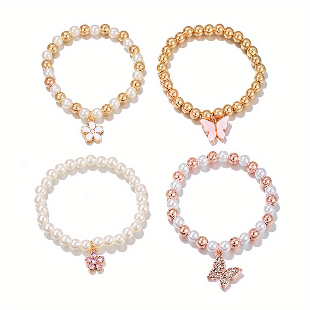 4PCS Women's Zircon Set Fashion and Leisure with Diamond Flower Butterfly Bracelet Set, Suitable for Daily Wear, Gift for Frien