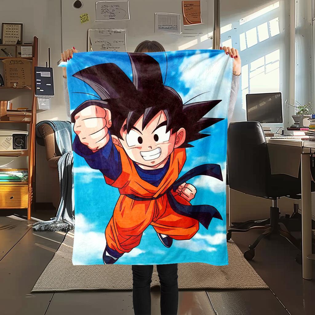 1 ks flanelová deka s potiskem Son Goku, Vysoce kvalitní pro všechna roční období, Domácí dekorace, Teplo a pohodlí, Perfektní jako vánoční dárky