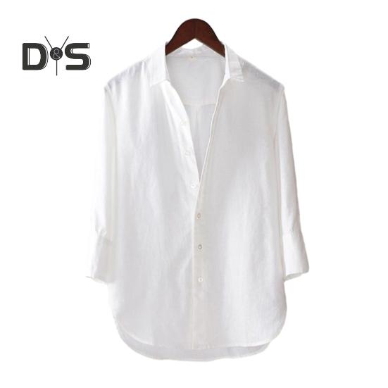 

Мужская рубашка с воротником-стойкой, повседневная однотонная рубашка на пуговицах, рубашка с длинным рукавом из хлопковой смеси для офиса и улицы XL белый