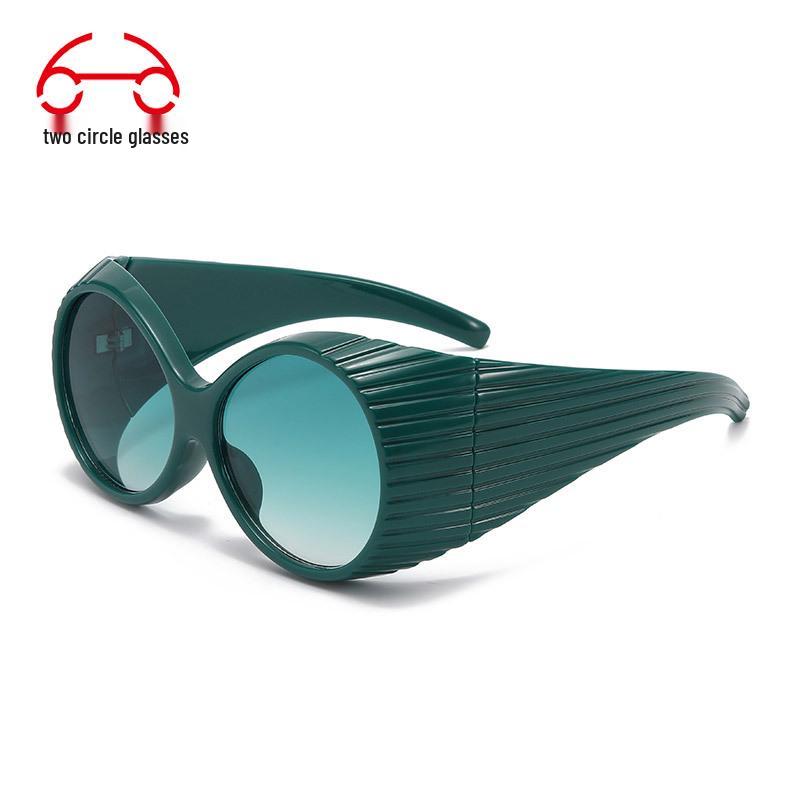 Two Circles Oversized Round Frame Trendy Punk Sunglasses - T1021