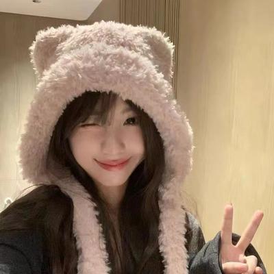 Winter Women's Cute Fluffy Teddy Bear Ear Plush Hat Autumn Winter Earflap Large Head Circumference Hat