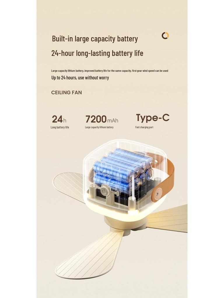 Portable Multi-Functional Ceiling Fan: Rechargeable & Remote-Controlled, Ideal for Camping & Wall/Desktop Mounting