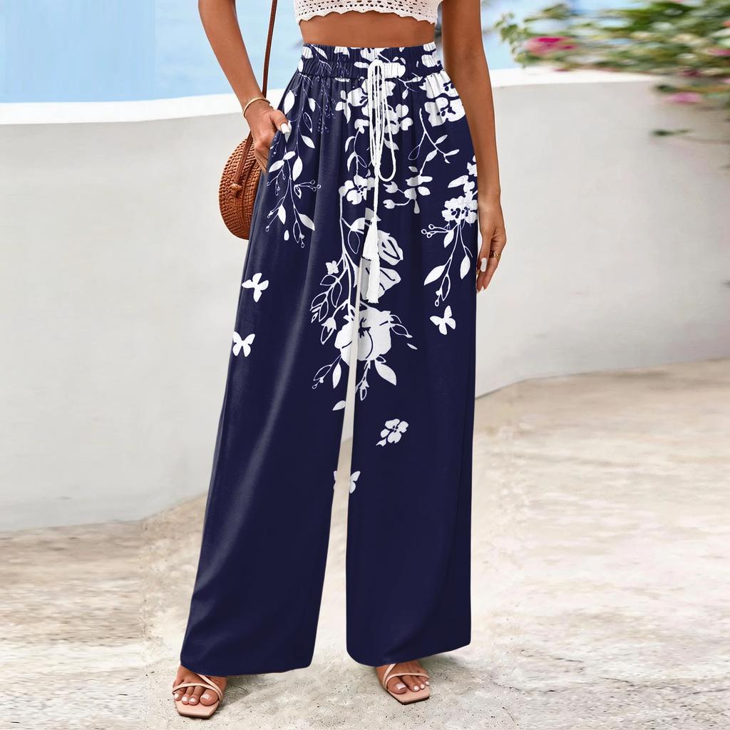 Women's Wide-Leg Casual Flowy Floral Print Pants