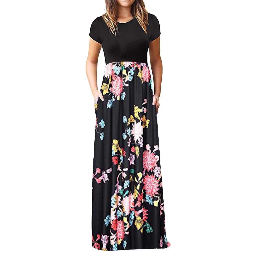 IHUASU Short Sleeve Printed Dress Long Skirt