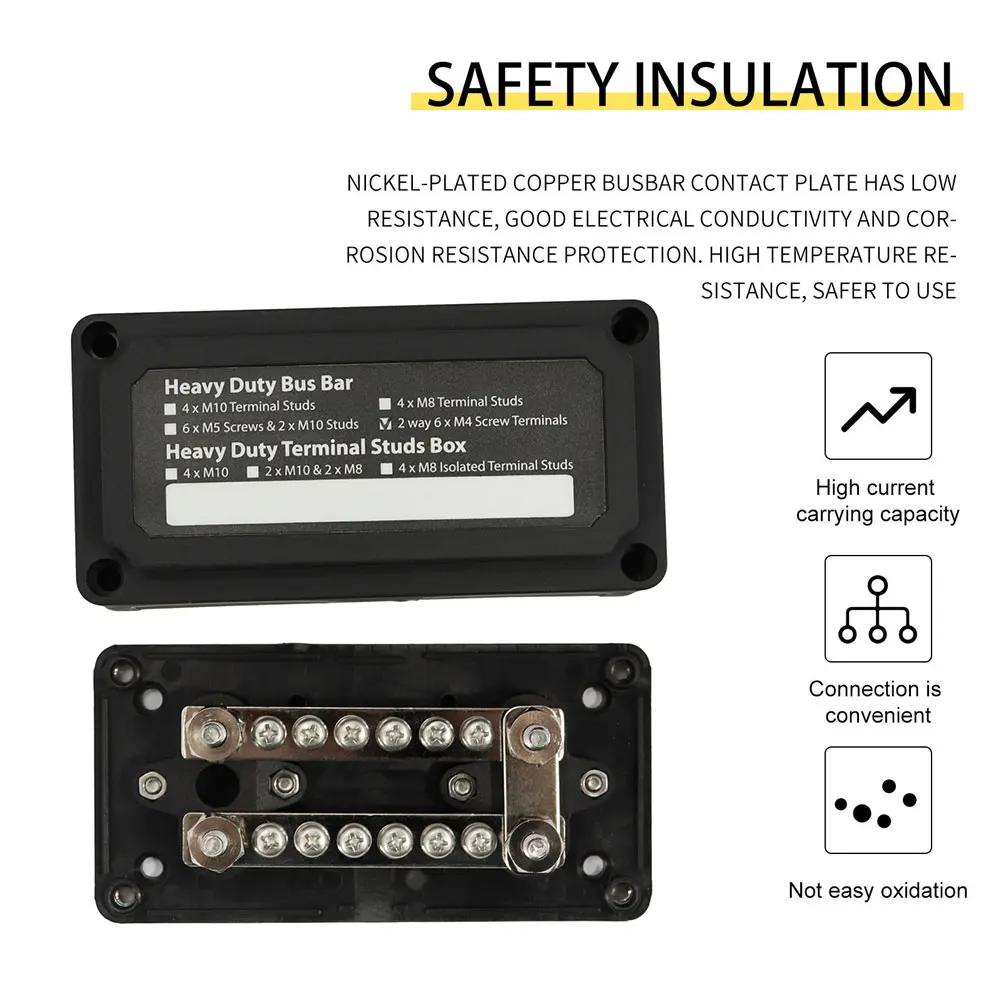 300A 48V DC Busbar Box 4/12 Terminal M10/M6 Studs Bus Bar Power Distribution Block Bus Bar for Car RV Truck Marine Boat Vehicles