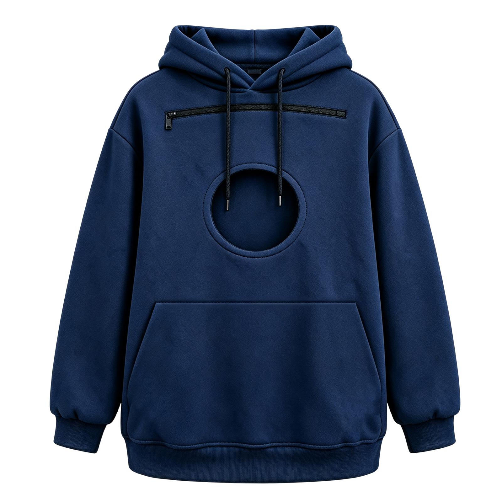Unisex Kapuzenpullover mit Haustier-Tasche für Damen und Herren, Freizeitkleidung XXXXXL dunkelblau