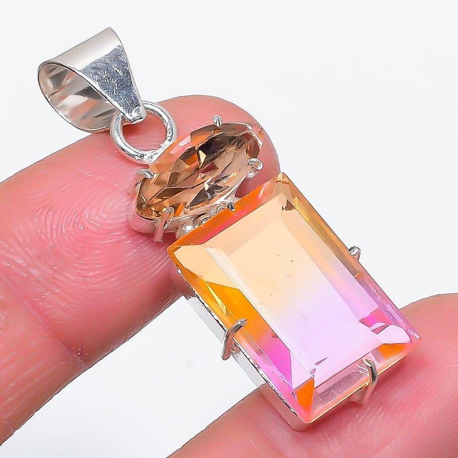 

Natural Bi-Color Tourmaline, Morganite 925 Sterling Silver Pendant 1.65 H9O37