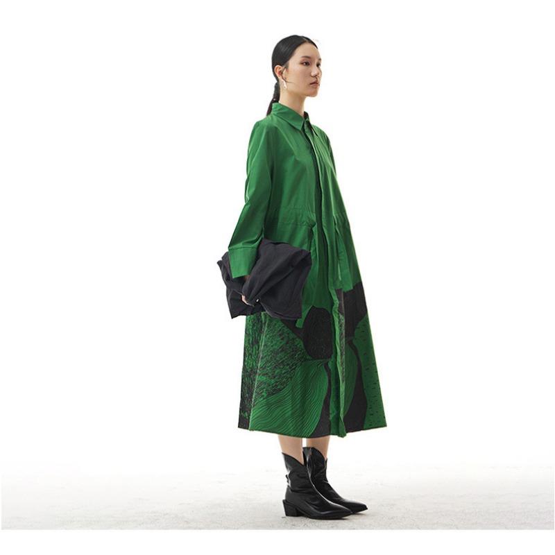 Štýlová bunda Hepburnová Nadmerná veľkosť Dámska Jarná a jesenná Temperament Pôvodná Abstraktná Potlač Šaty s kravatou Voľné